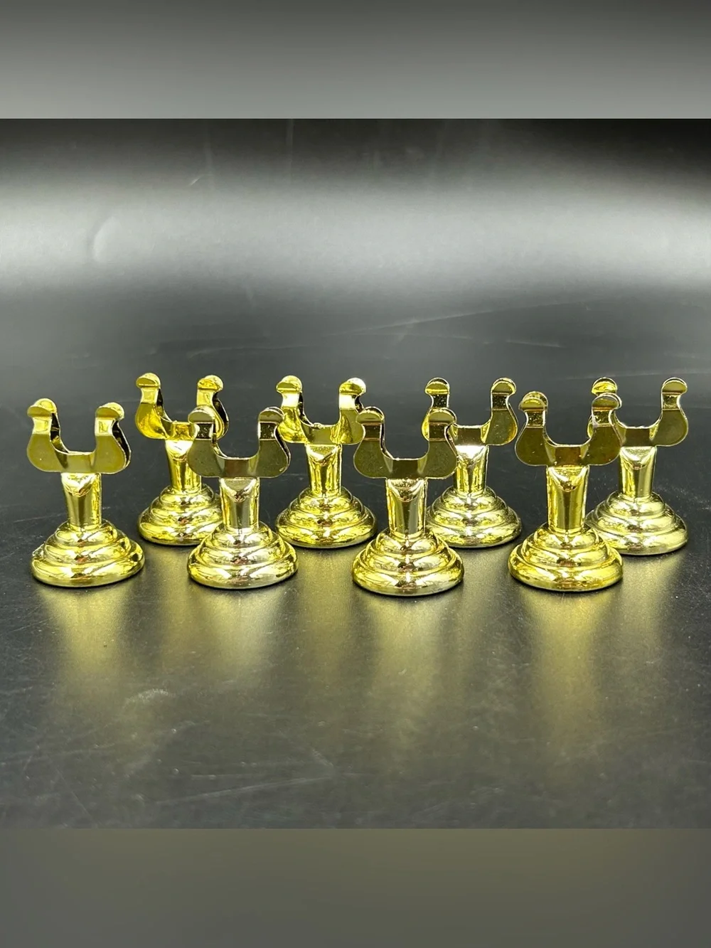 Set of 8 Vintage Gold Tone Metal Place Card Holders Name Card Table Stands